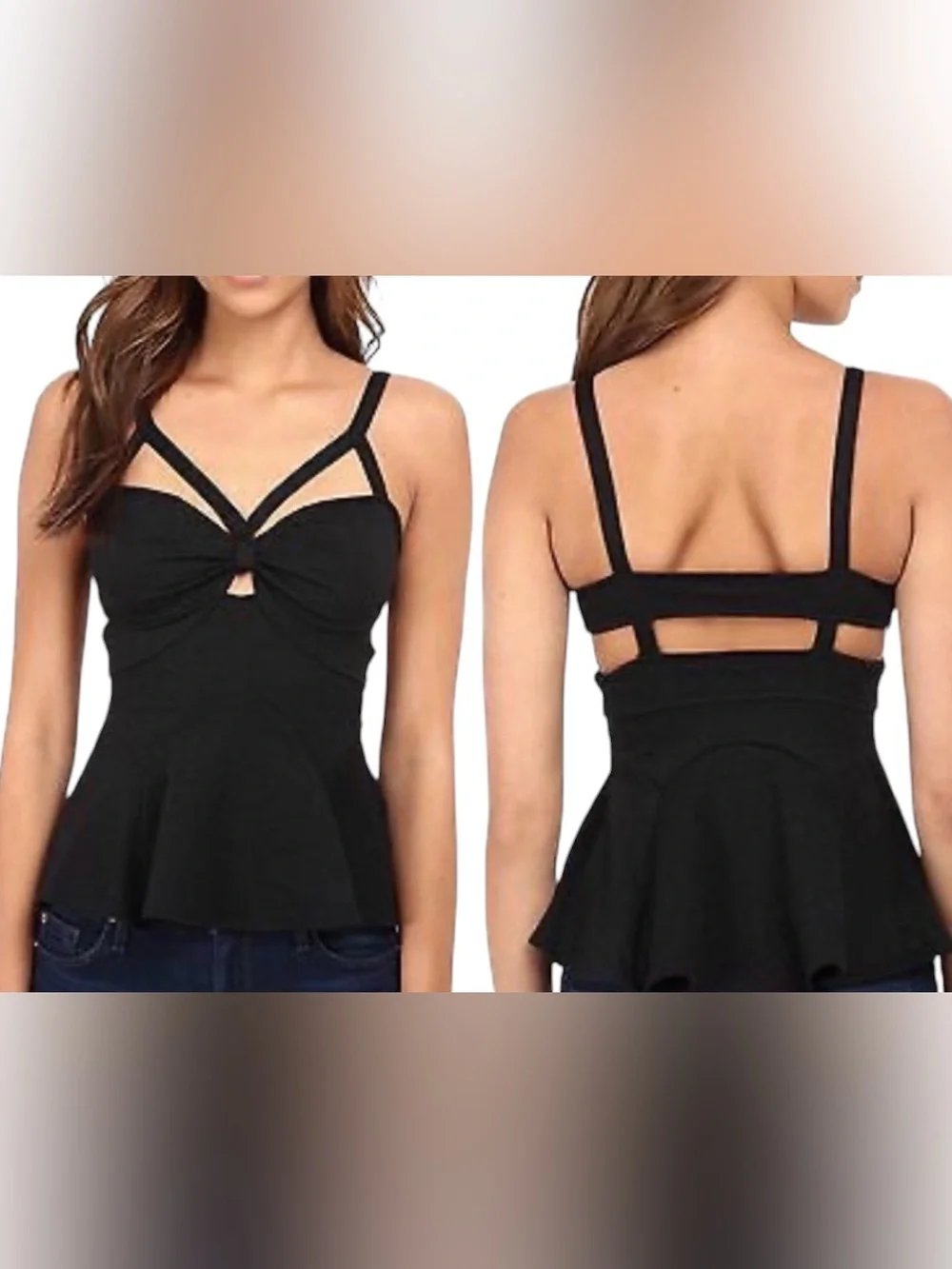 Free People Textured Cutout Peplum Tank Top Size S